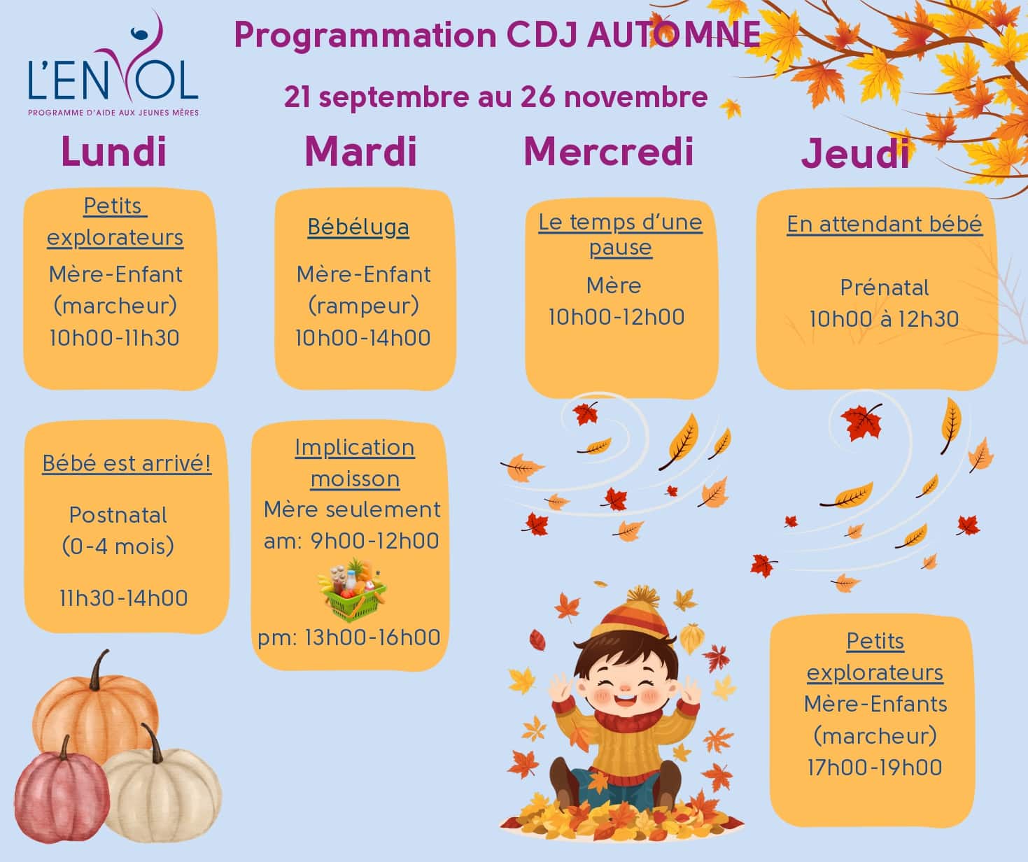 Programmation d’automne du Centre de jour de L’Envol à Longueuil