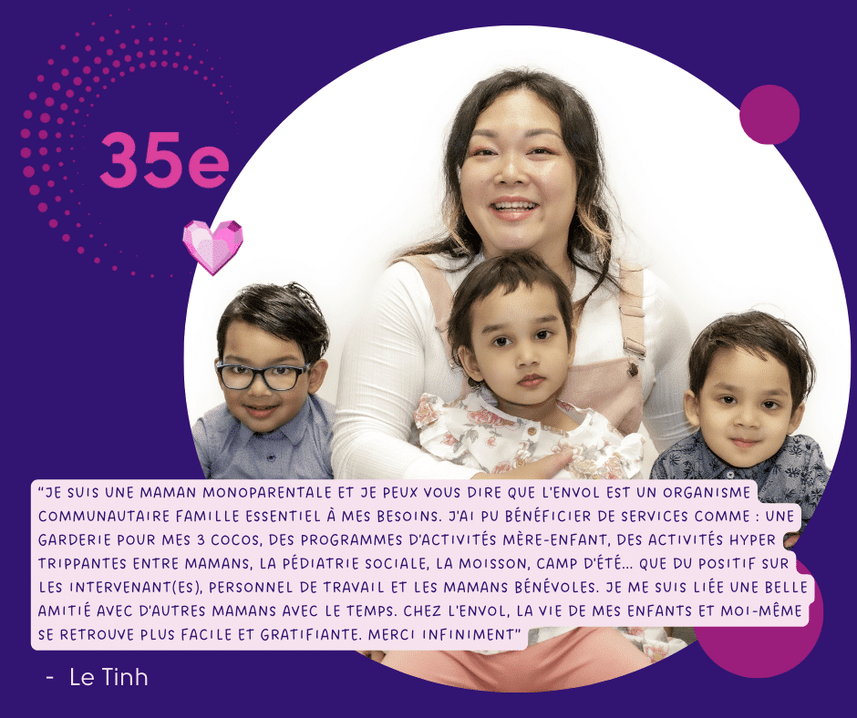 Témoignage d'une mère accompagnée par le Centre de pédiatrie sociale de L'Envol avec ses trois enfants.