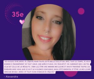 Portrait d'Alexandra, participante partageant son témoignage à L'Envol