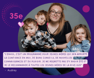 Portrait d'Audrey, participante partageant son témoignage à L'Envol